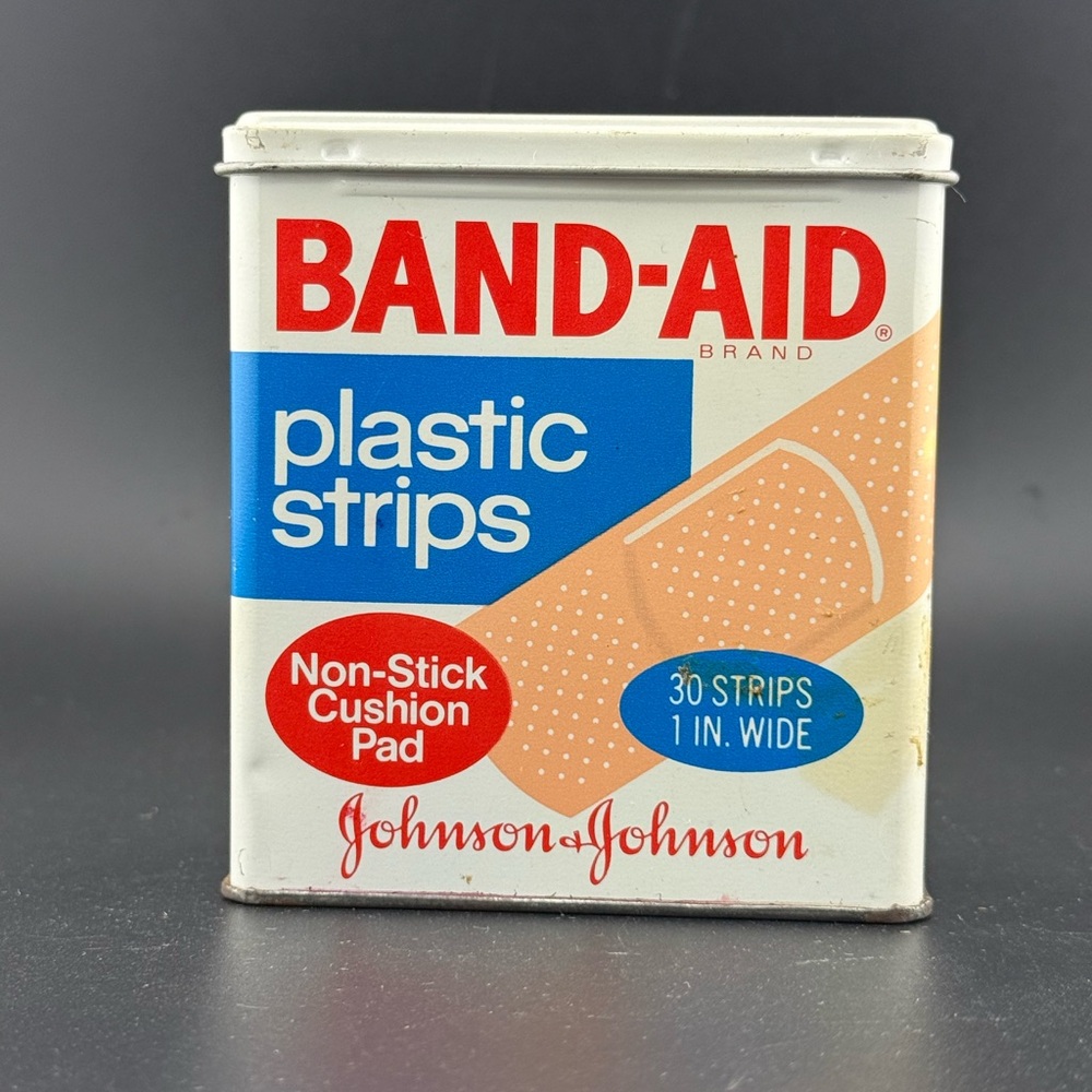 Vintage Johnson & Johnson Band Aid Plastic Strips Bandages Metal Tin - Empty
